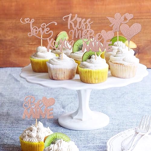 Miniatura 13 de Rsstarxi 36 Pack Happy Valentine's Day Cupcake Toppers Glitter Cupid Love Heart Lip Kiss Me Be Mine Cupcake Picks for Valentine's Day Theme Wedding