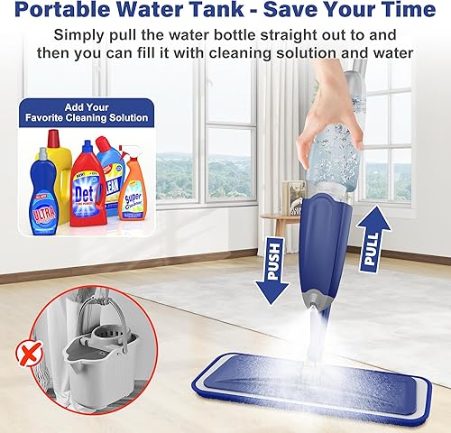 Miniatura 6 de Trapeador de microfibra para limpieza de pisos mopas de piso de madera dura en seco y húmedo con 3 almohadillas lavables para Swiffer Powermop -