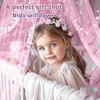 Vista 6 de Daksha Toldo de cama de princesa rosa para niñas con estrellas brillantes, tienda de campaña de techo para niños, se adapta a camas