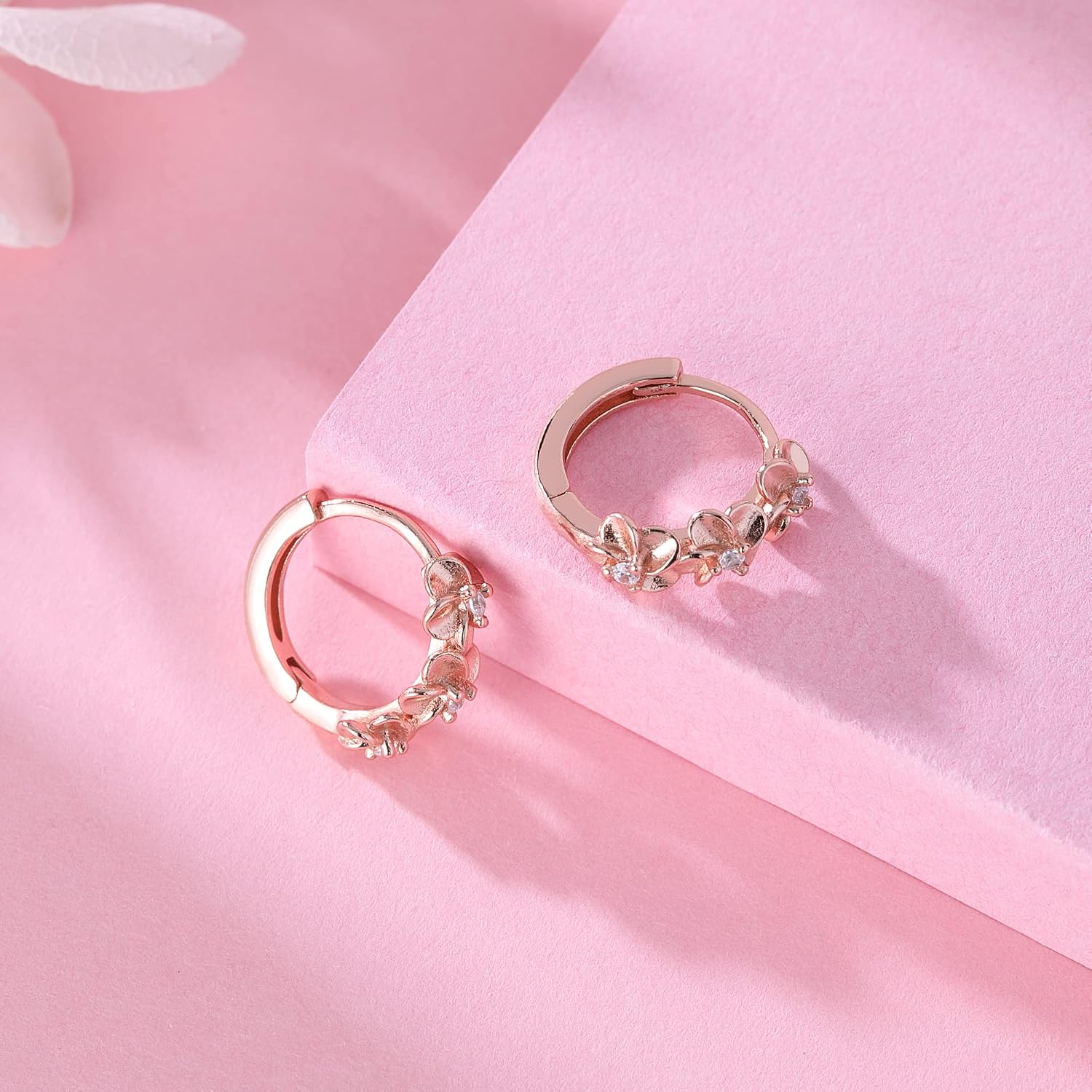 SLUYNZ 925 Sterling Silver Plumeria Flowers Hoop Earrings for Women Teens Small Hoop Earrings Pretty Flowers Huggie