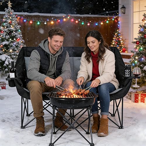 Miniatura 2 de Heated Double Camping Chair Heated Camping Chair 4 Heating Zones Heated Chair Outdoor Sport Heated Folding Chair for Adults (Battery Not Included)