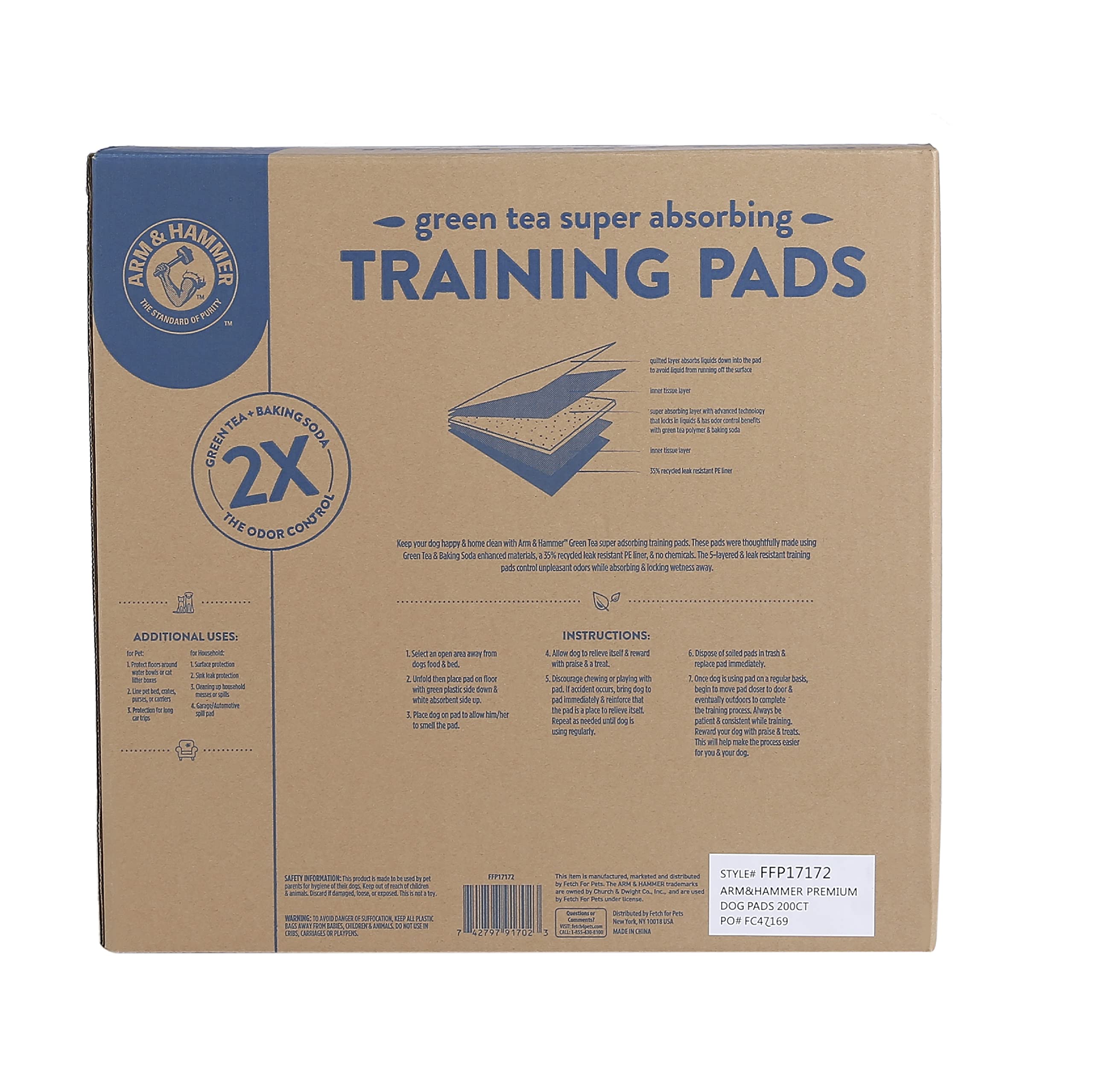 Arm & Hammer Almohadillas de Entrenamiento para Mascotas de té Verde | Almohadillas de Entrenamiento para Perros de 200 Unidades con bicarbonato de Sodio de té Verde súper Absorbente para 2 Veces el