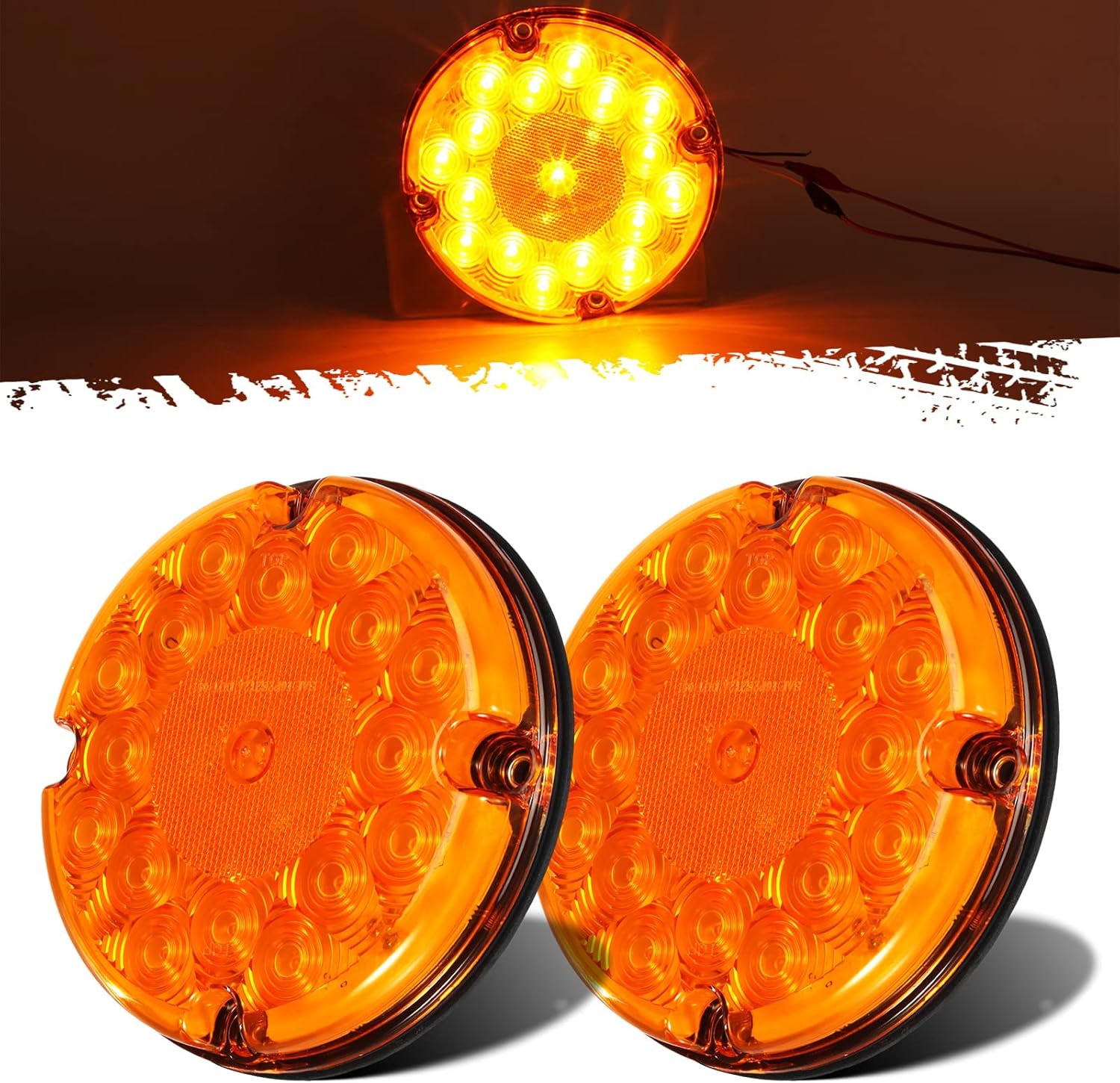 Partsam 2Pcs 7" Round LED Trailer Tail Lights 17 LED Waterproof LED Park Turn Signal Flasher Lights with Waterproof Gaskets for Truck Trailer RV UTE UTV BUS Stepvans 10V-30V
