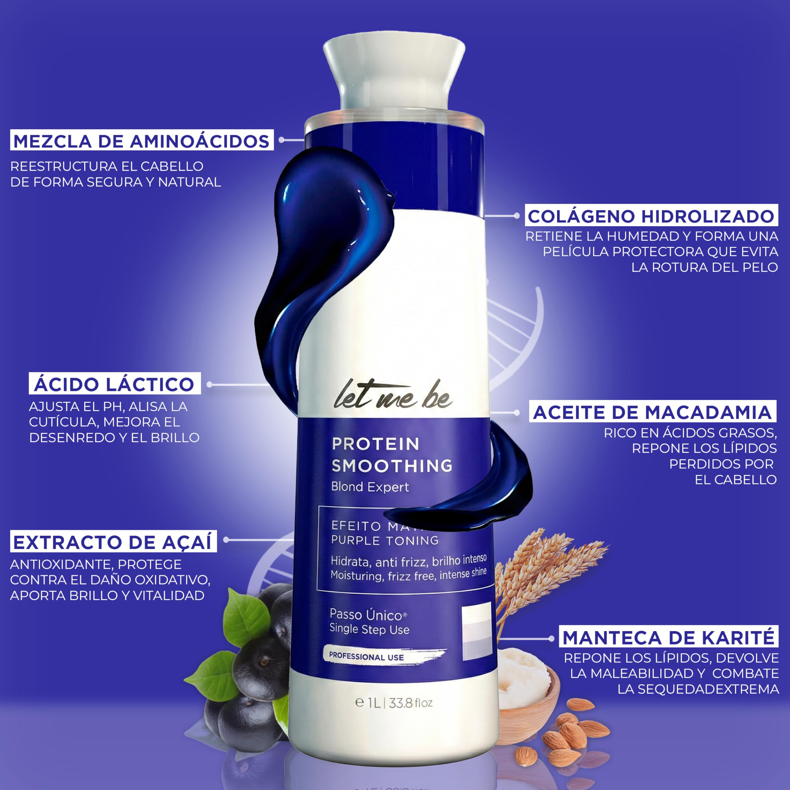Let Me Be – Protein Smoothing Blond Expert, 1-Schritt Glättung ohne Formaldehyd, mit Keratin & Bio-Wirkstoffen, schützt blondes, graues & blondiertes Haar – 100 % brasilianisch (500ml)