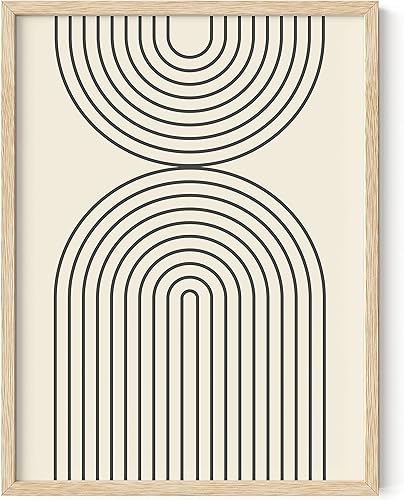 HAUS AND HUES Arte bohemio para pared enmarcado, arte bohemio, arte de impresión geométrica, decoración geométrica para pared (marco beige de 12 x