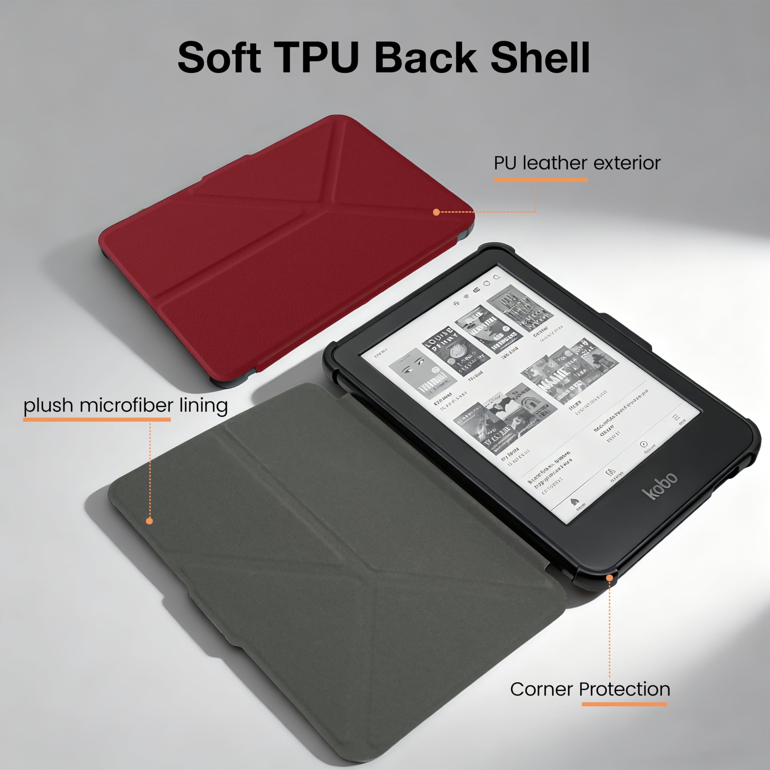 Funda para Kobo Clara Colour (2024)/Clara BW (2024)/Clara 2E - Funda de 6 pulgadas con soporte de origami y encendido y apagado automático, incluye protector de pantalla, compatible con modelo N367 — view 5