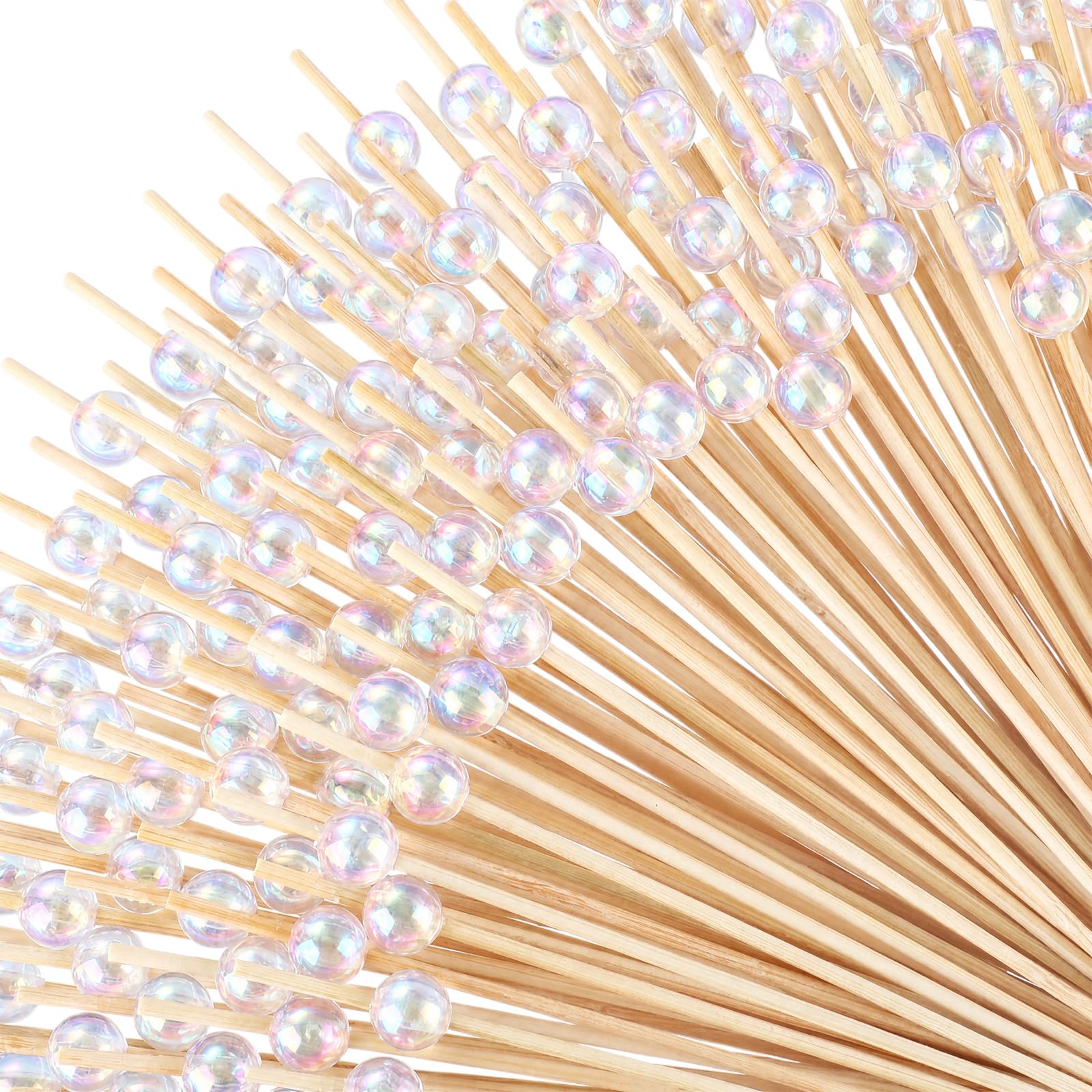 Reallnaive 300 Pcs Pearl Cocktail Picks 4.7Inch, 0.3" Bead, Clear Bubble