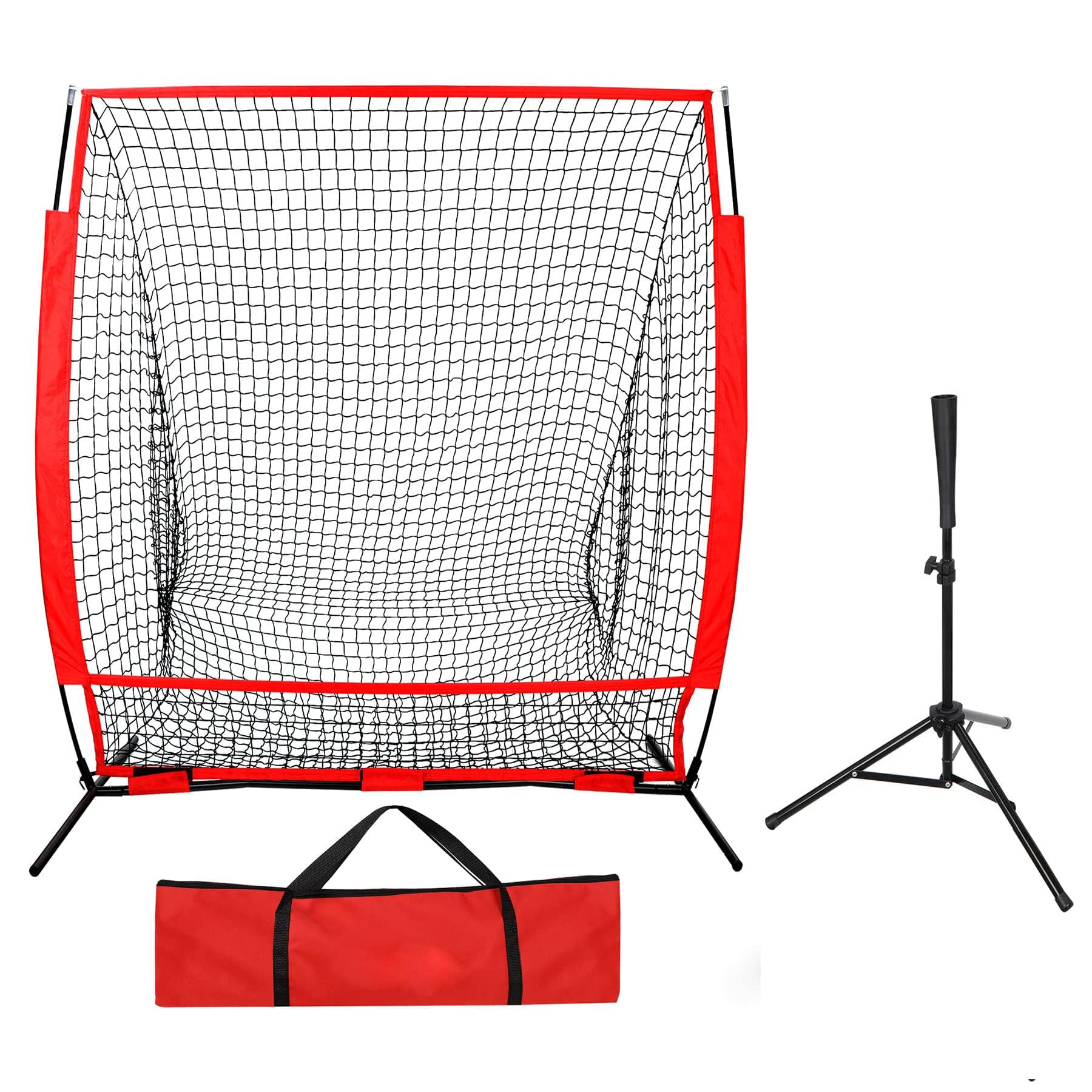 Nova Microdermabrasion 5x5ft Baseball & Softball Net with Bow Frame, Batting Tee - Portable Practice Net for Hitting and Pitching with Carry Bag and