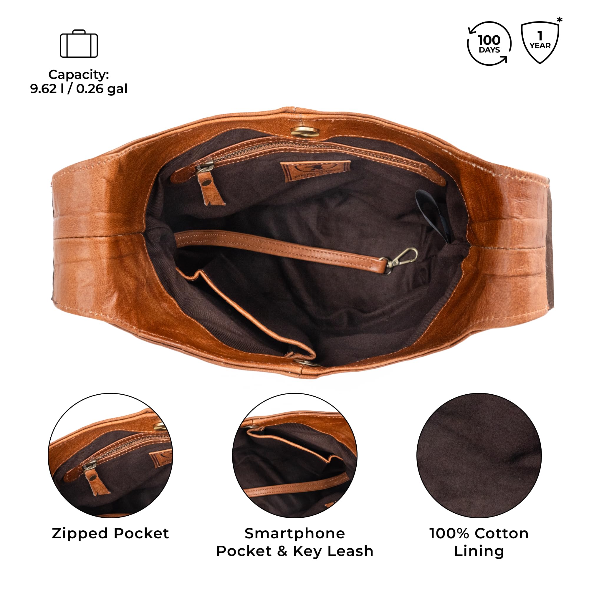 Berliner Bags Emilia Bolso Bandolera Mujer Piel Auténtica Mediano Vintage