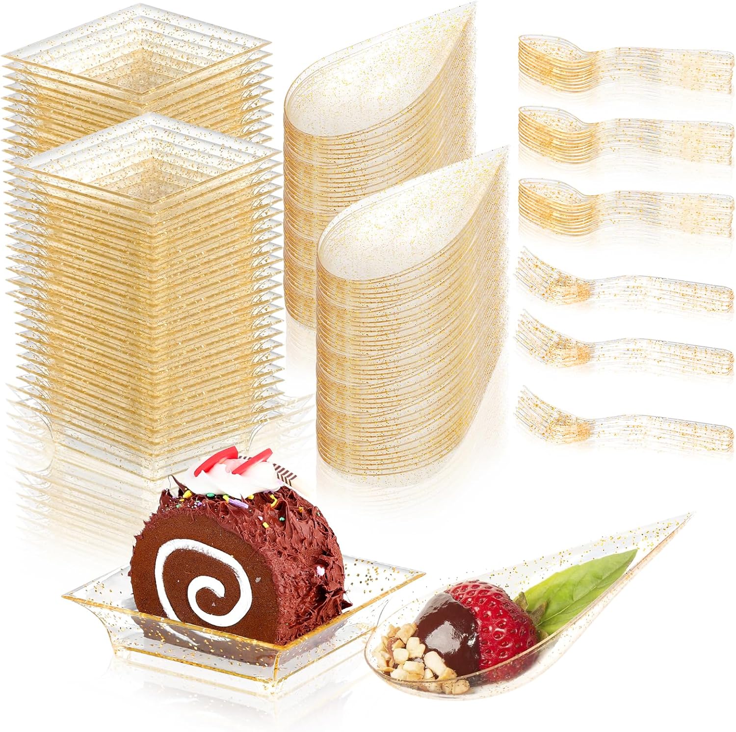 XUWAIDSGN 100 Count Gold Mini Appetizer Plates set Tear