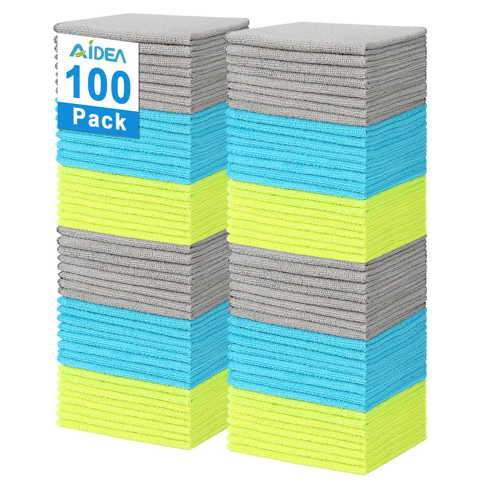 AIDEA Microfibre Cleaning Cloths Pack of 100, Multifunctional Reusable Microfibre Cleaning Towels, Lint Free Streak Free Washable Cloth Duster for House, Kitchen, Car, Motorbike, Windows 30 x30 cm