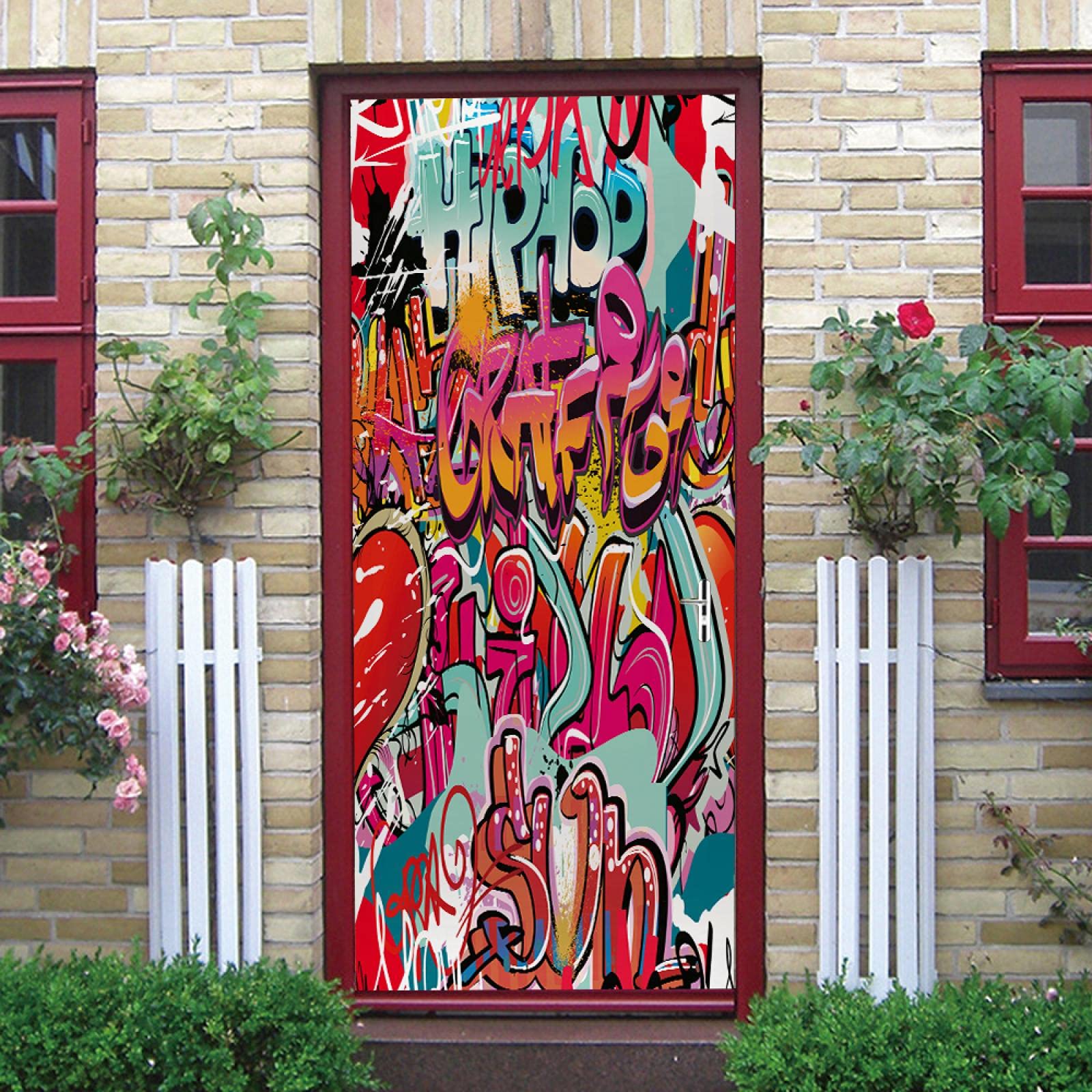 LuSeven Adesivi Per Porte Interne 3D - Effetto Graffiti, 77x200cm - Autoadesivi In PVC, Impermeabili, Rimovibili - Decorazione Fai Da Te - 3