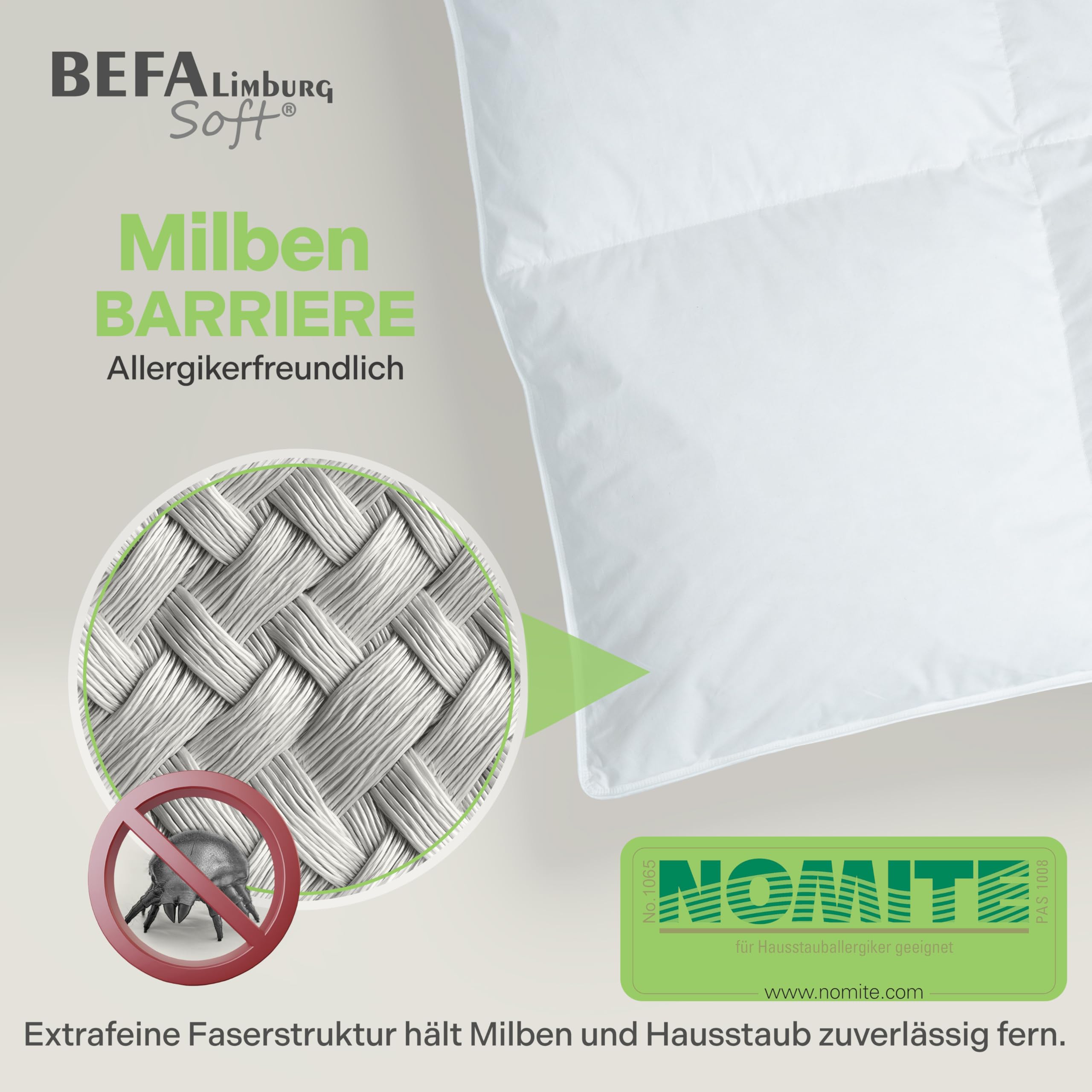 Daunendecke Winter 100x135 cm | Federbettdecke 90% Federn & 10% Daunen | atmungsaktiv & pflegeleicht | für Allergiker (NOMITE) | Tierwohl (DOWNPASS) | Oeko-TEX Klasse 1 | Made in Germany