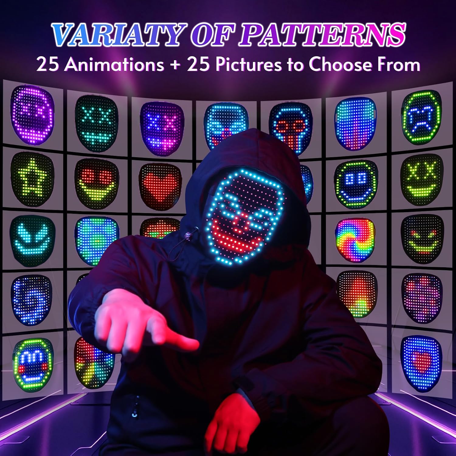 QAQ LED Mask Light Up Mask with Gesture Sensing, Cool Stuff Toys Gifts for Boys Girls, Cool Toys Gifts for Halloween Costumes Christmas Birthday Party - Image 2