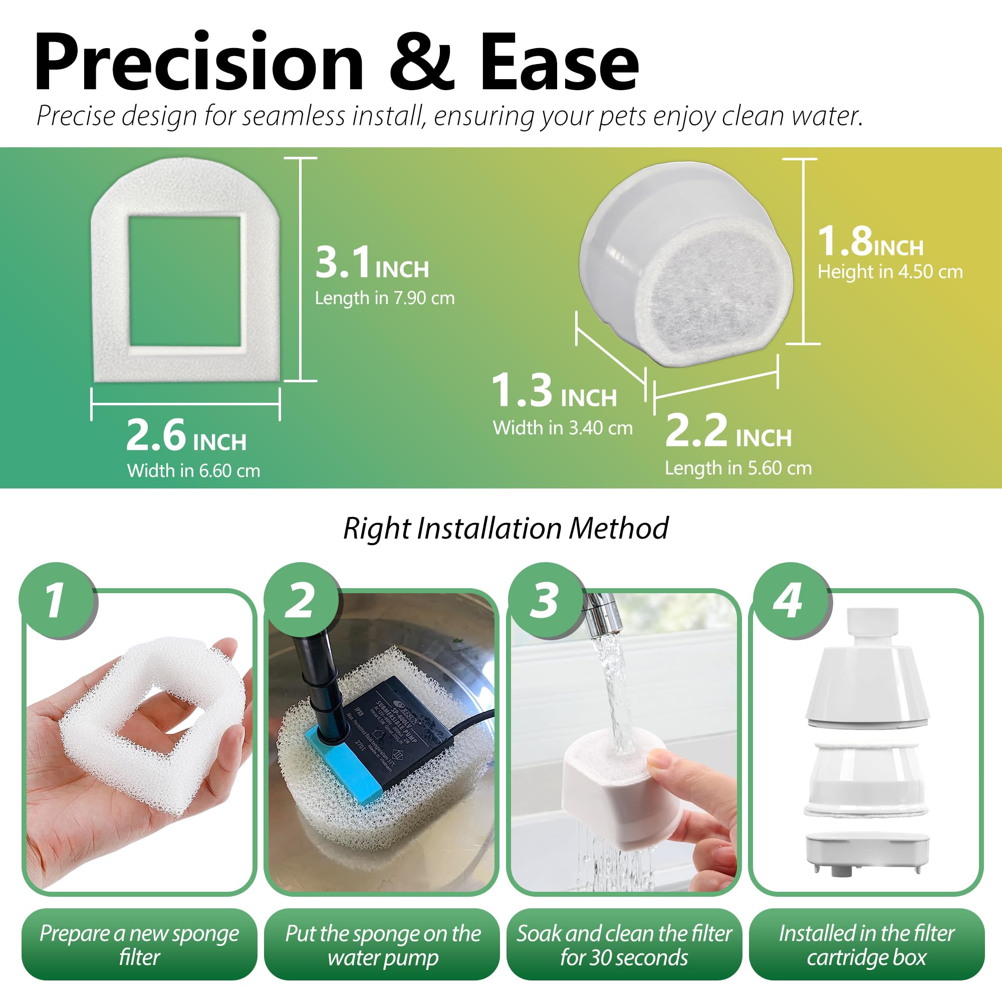 Filtro de carbono de repuesto para fuente de agua para gatos compatible con PetSafe Drinkwell de cerámica y acero inoxidable para mascotas, para perros y gatos con filtros de espuma de