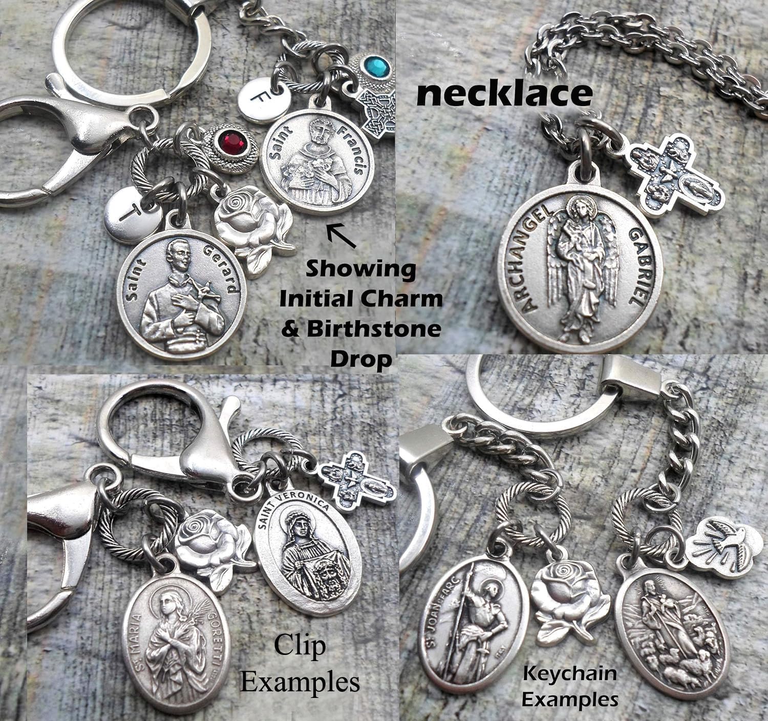 St. Fiacre Necklace, Keychain or Clip, Patron Saint of Gardeners, Horticulturists, Customize with Initial, Birthstone Crystal - Image 4