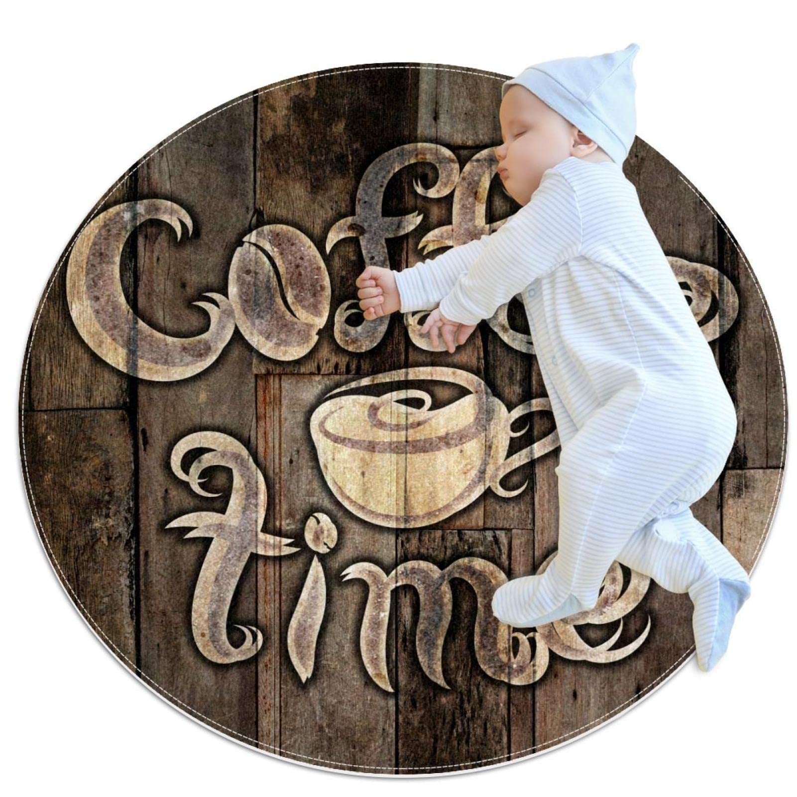 Alfombra redonda para niños JDEZ café de 80cm que evita resbalones y suelo frío al jugar