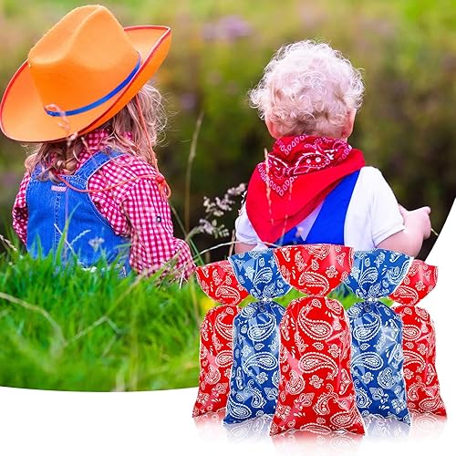 Miniatura 6 de Sumind 100 bolsas de plástico para dulces de color rojo y azul occidental, bolsas de celofán con 100 lazos plateados para niños, suministros de