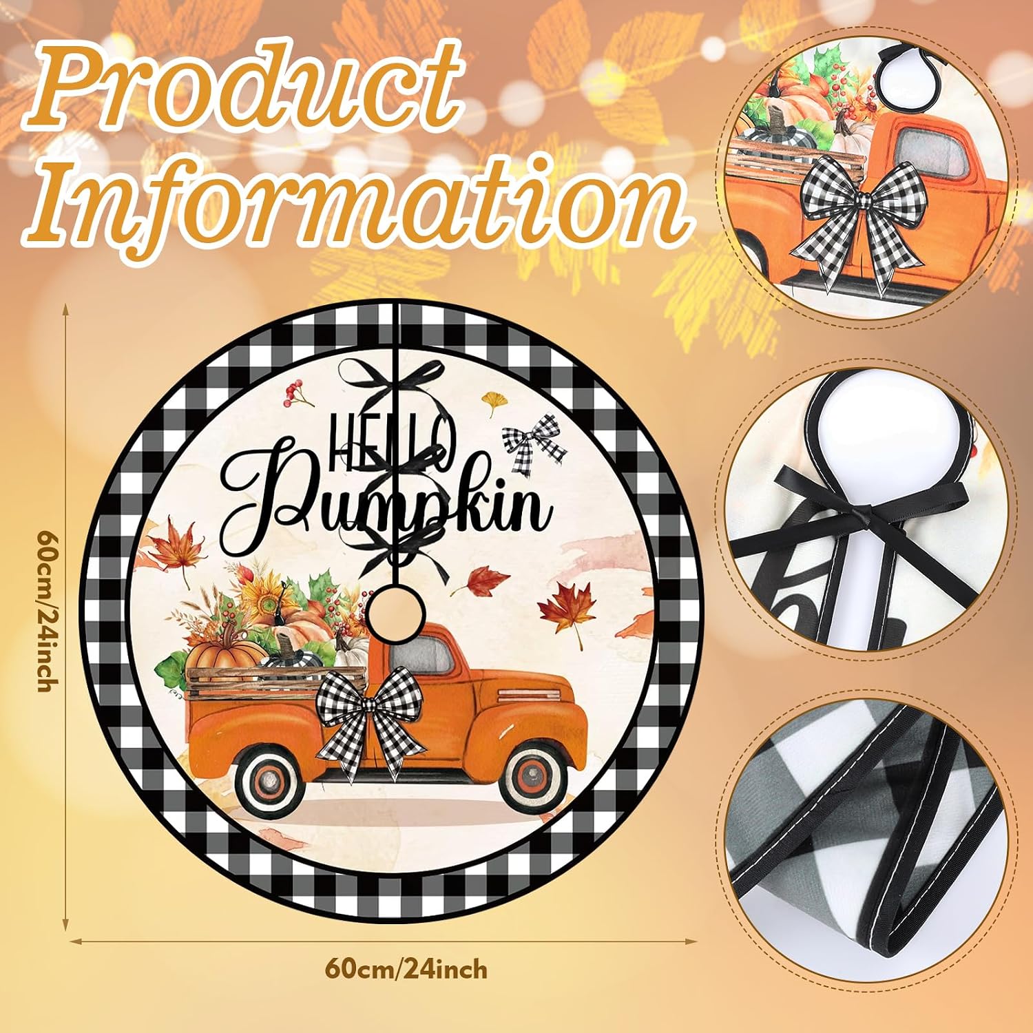 24 Inch Fall Tree Skirt Reversible Halloween Double Sided Print Mat Christmas Party Supplies for Funny Autumn Halloween Holiday Party Indoor Decoration Home Decor