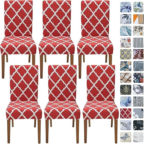 SPRINGRICO Fundas para sillas de comedor, paquete de 6, fundas elásticas para sillas de comedor, de elastano, lavables, fundas para sillas Parsons,