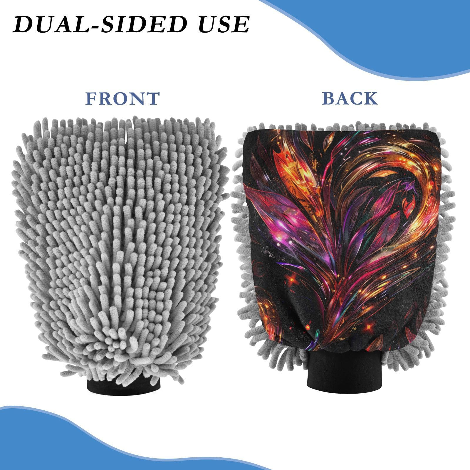 IOACIY Absorbent Microfiber Car Wash Drying Mitts, 2 Pack, Scratch-Free & Lint-Free, Rich Foam, Highly Absorbent, Double Sided, Wash Mitt Perfect for Car Washing, L, Heart (1)