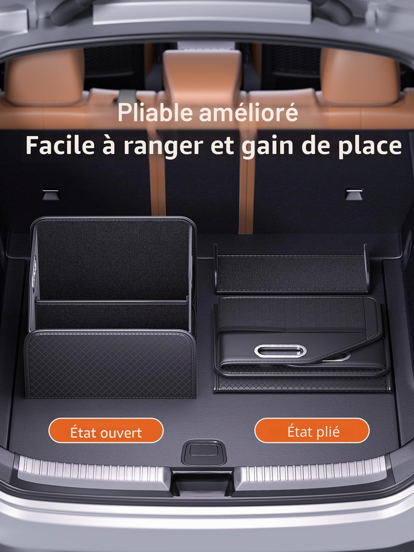 Organiseur de coffre en cuir pliable, boîte de rangement pour coffre pour SUV, organisateur de coffre pour SUV/Jeep/Berline, accessoires de voiture robustes pour outils de camping pour hommes