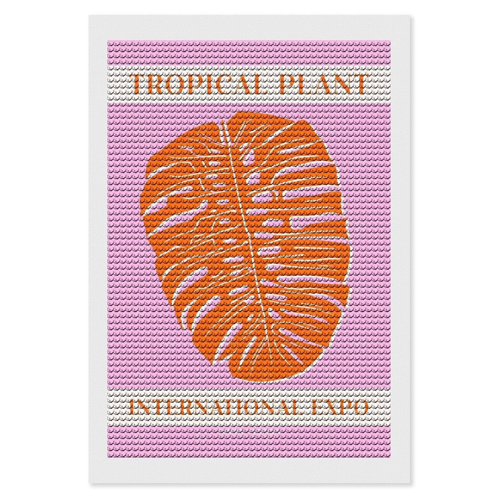 Junmoney Tropical Monstera Round Drill Diamond Painting 8"x12", for Women, Relaxing DIY Hobby, Bedroom Decor, Christmas Gift, Adhesive Canvas