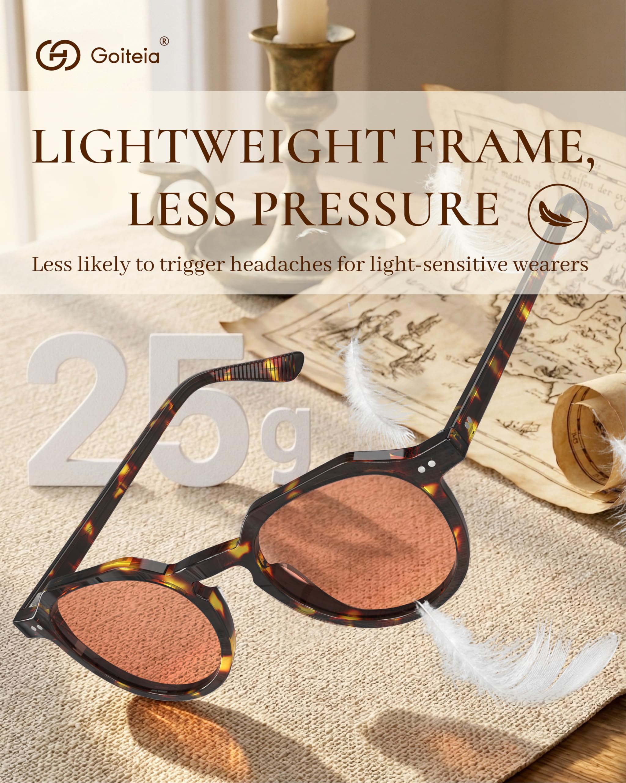 Goiteia FL-Rose Occhiali per emicrania, occhiali per sensibilità alla luce fluorescente e luce LED da ufficio, montatura in acetato fatti a mano con elegante look quotidiano, leggeri