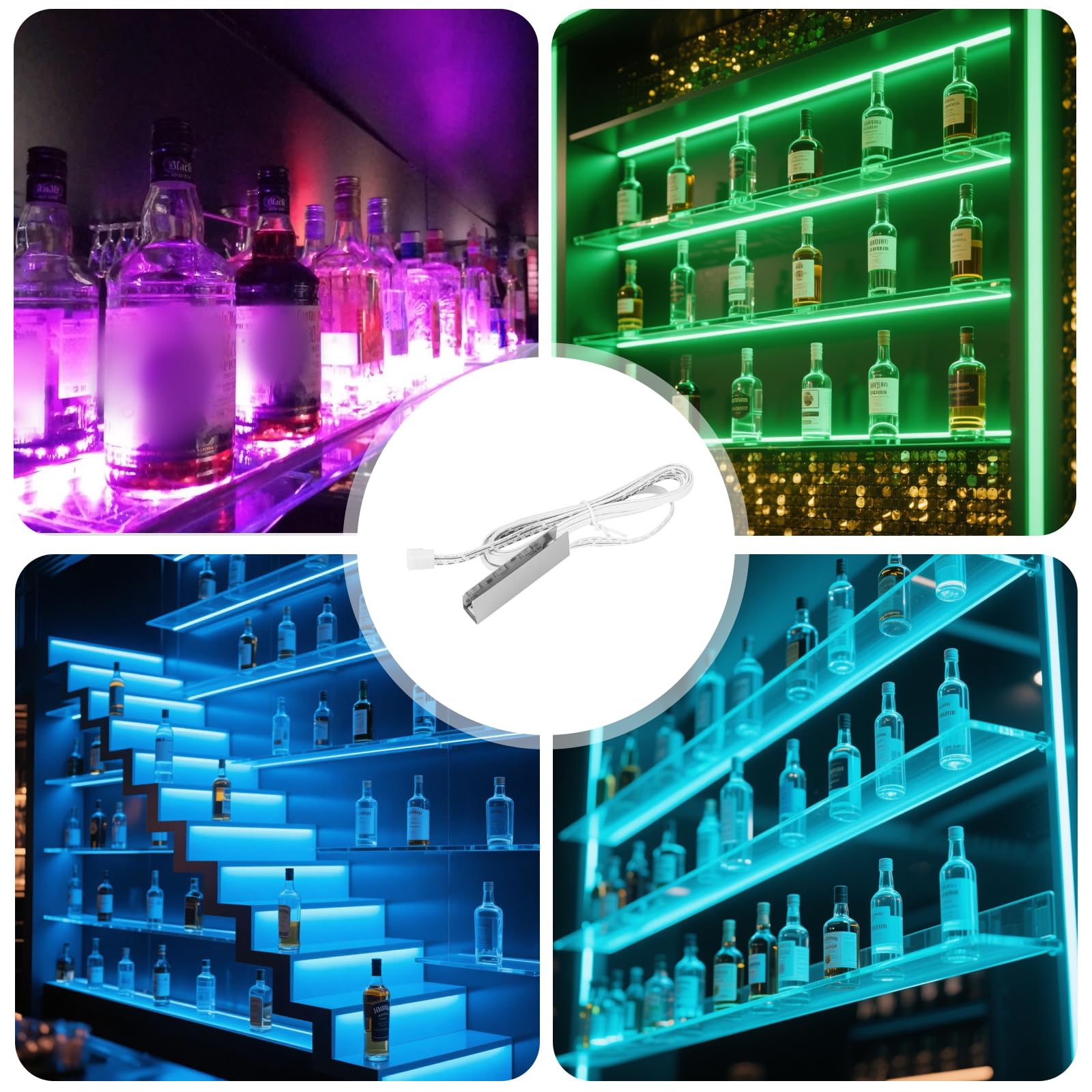 Lot de 4 clips LED pour éclairage de sol en verre, éclairage LED pour vitrines, éclairage LED pour sous-meuble de cuisine, éclairage LED pour armoire avec changement de couleur RVB à distance, pour