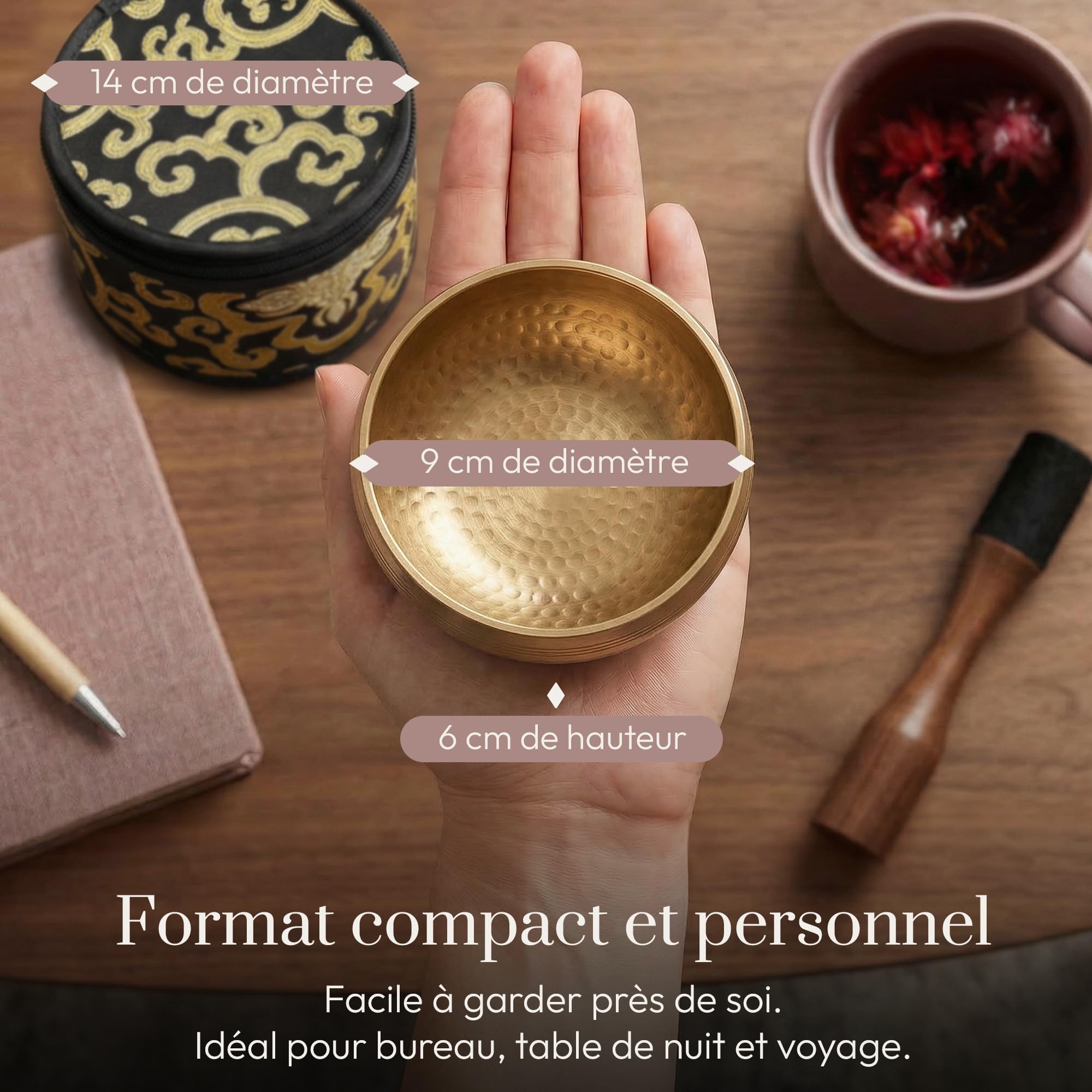 Bol Chantant Tibétain Silent Mind – Anti-stress Authentique, Facile à Utiliser, Sonorité Apaisante, Fabriqué à la Main dans l’Himalaya, Parfait comme Idée Cadeau pour la Sophrologie et la Méditation