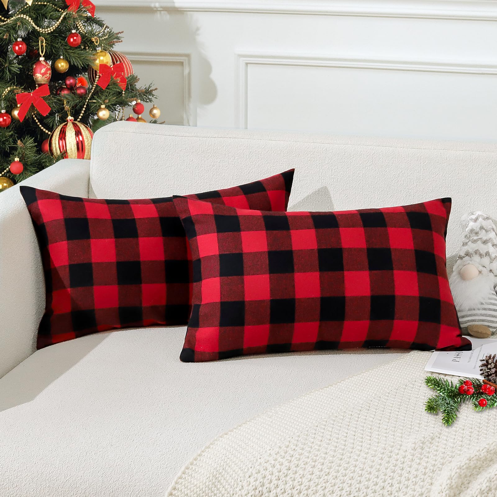 Housse Coussin Tartan JOTOM Lot De 2 Housses De Coussin Décoratives De Noël à Motif Tartan Housse De Coussin 40 X 40
