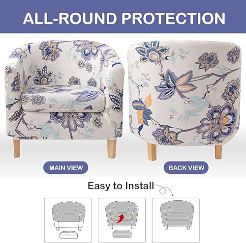 Miniatura 10 de hyha Slipover para silla de bañera estampada de 2 piezas con funda de cojín, funda elástica extraíble para silla de club IKEA Tullsta, funda