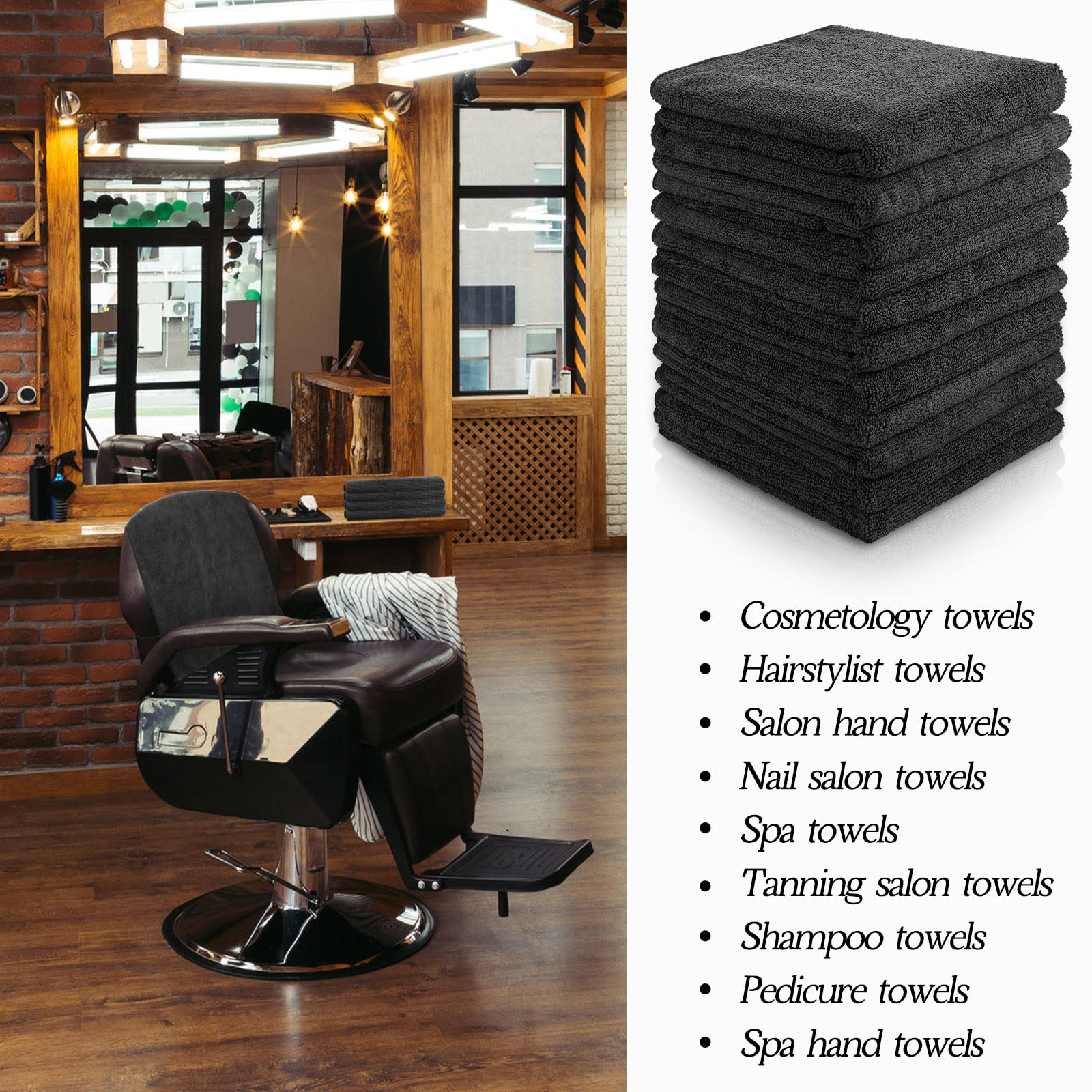 Shimeyao Paquete de 48 toallas absorbentes de microfibra a prueba de lejía, paños de secado de manos para gimnasio, baño, spa, afeitado, champú, hogar, 16 x 26 pulgadas (negro)