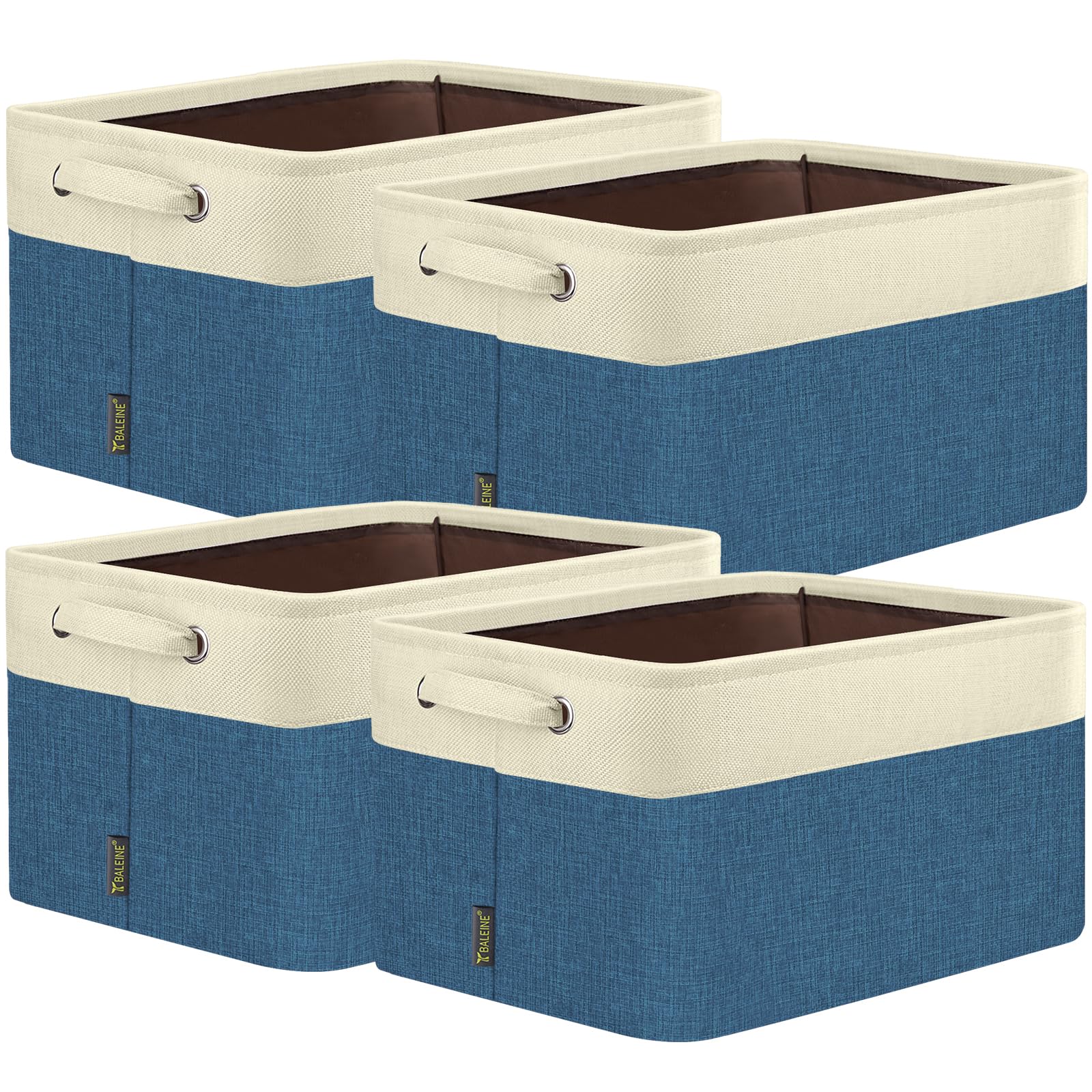 BALEINE 4 Pack Fabric Closet Storage Bins for Shelves, Linen Closet Organizers and Storage, Decorative Baskets for Organizing, Shelf, Clothes, Home, Office (Navy Blue, 17''x13''x10.5'')