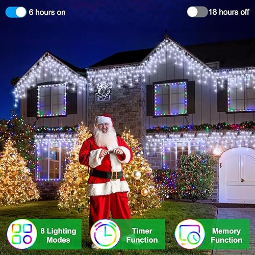 Miniatura 3 de Luces LED de Navidad de 82 pies para exteriores con 176 gotas, decoraciones de Navidad, luces colgantes 616 LED, 8 modos, guirnalda de luces para