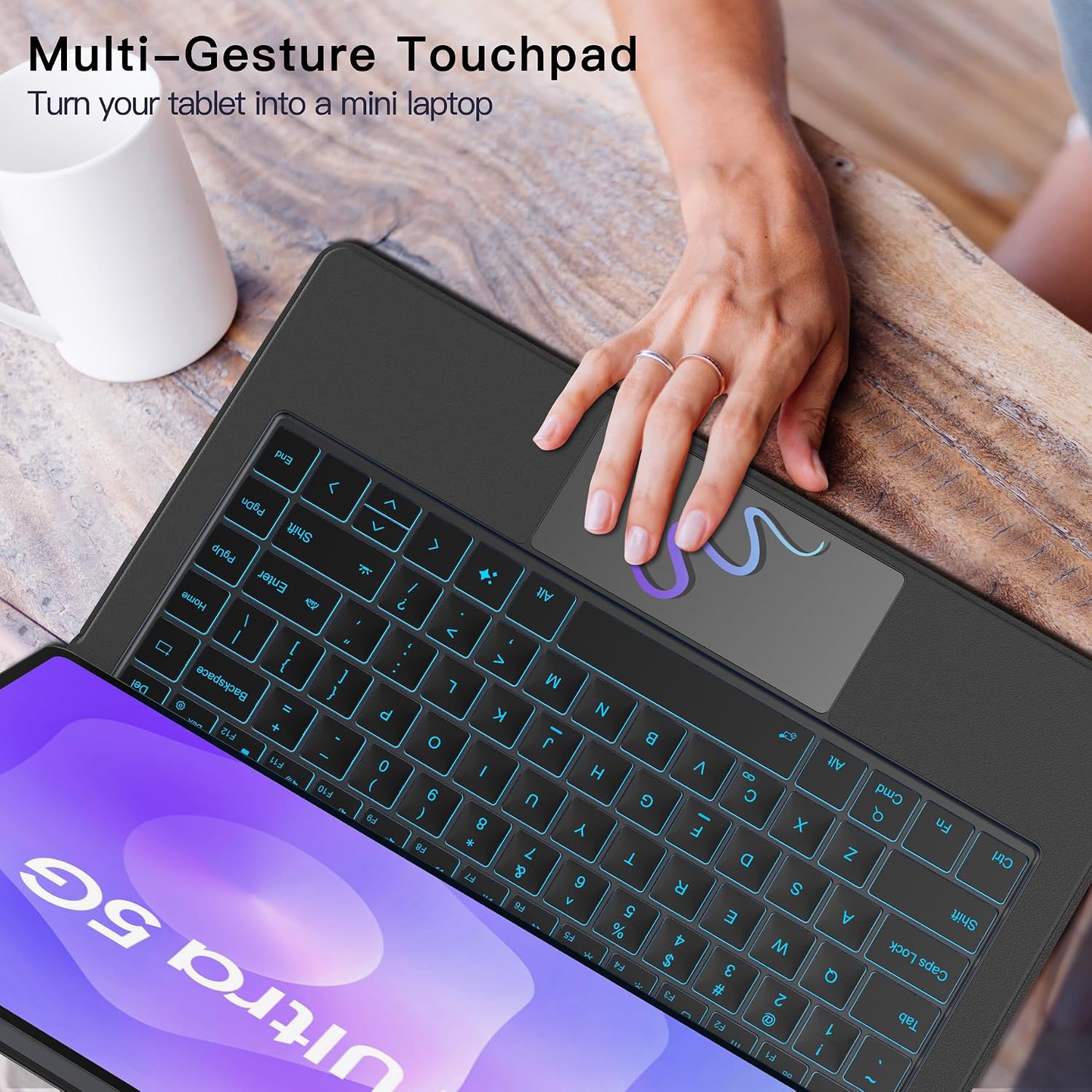 Keyboard Case for Samsung Galaxy Tab S11 Ultra 14.6" (2025) – Magnetic Floating Cantilever Stand, Multi-Touch Trackpad, 7-Color Backlit, Dex Mode, AI Shortcut Key, Charcoal Black