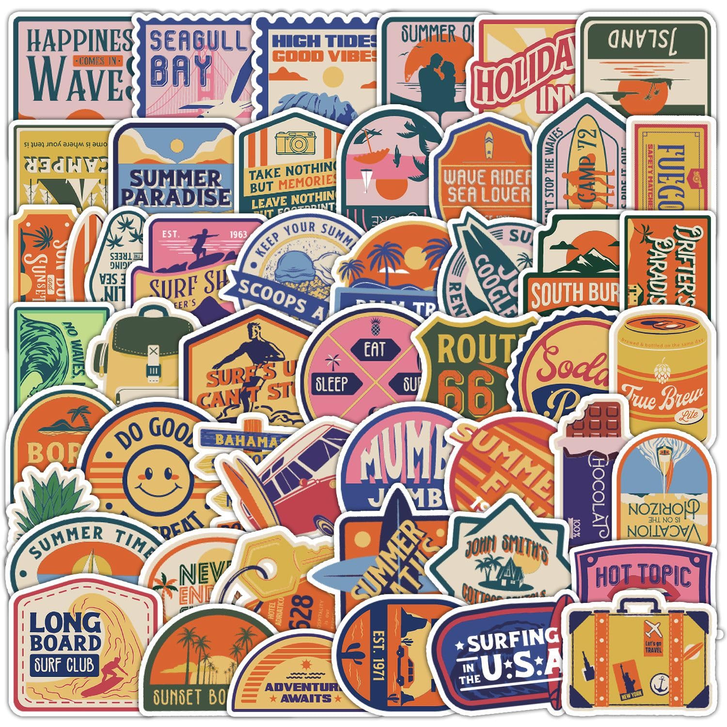 50Pcs Retro America in 1970s Stickers Laptop Car Scrapbook Phone Skateboard Suitcase Luggage Bike Stickers Vinyl Waterproof Aesthetic Personalised Stickers for Teens Boys Girls Adults Children