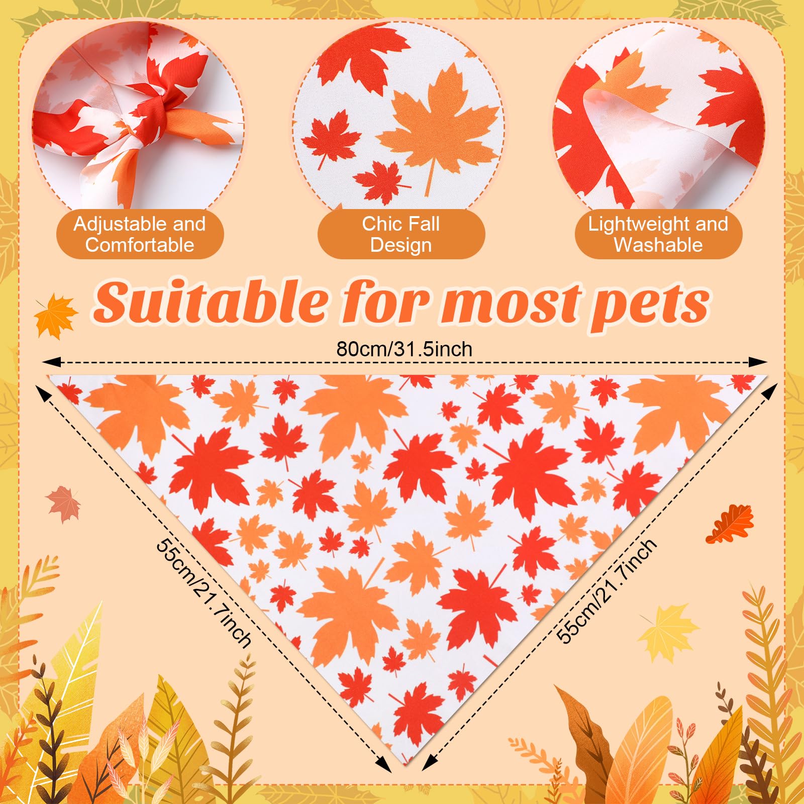 Chunful Herbst-Hundehalstücher mit Ahornblatt-Muster, Dreieckstuch für kleine und große Hunde, Kostümzubehör (31,5 x 21,7 x 21,7 x 21,7 cm), 100 Stück