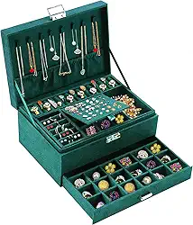 Caixas de joias para mulheres, organizador de joias de veludo verde com cadeado, organizadores de joias para adolescentes e suporte de brinco e colar, caixa organizadora feminina para colares, brincos