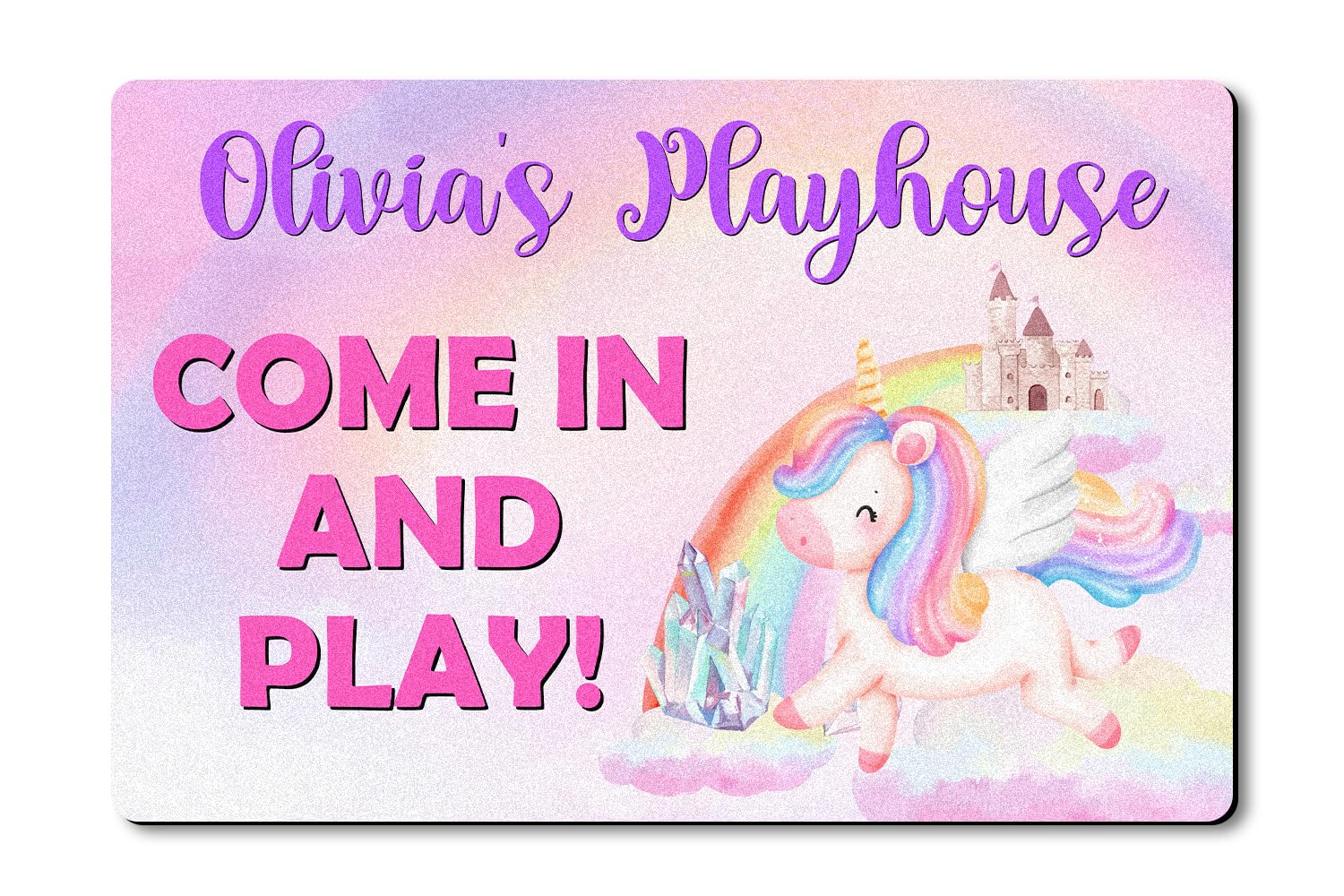 VOTANTA Personalized Playhouse Doormat Come in and Play Colorful Unicorn Castle Mat for Kids Girls Custom Name Playhouse Sign Treehouse Yard Clubhouse Decor Playground Welcome Mat Rug 24
