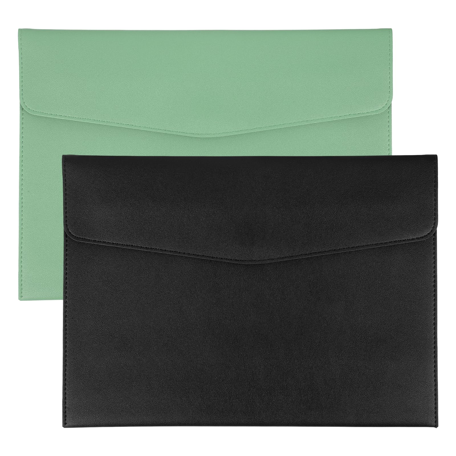PATIKIL 2Pcs PU Leather A4 File Folder, Document Holder Envelope Waterproof Napa Texture Filing Organizer Portfolio Folder Case with Magnetic Snap Closure for Home Office, Green, Black
