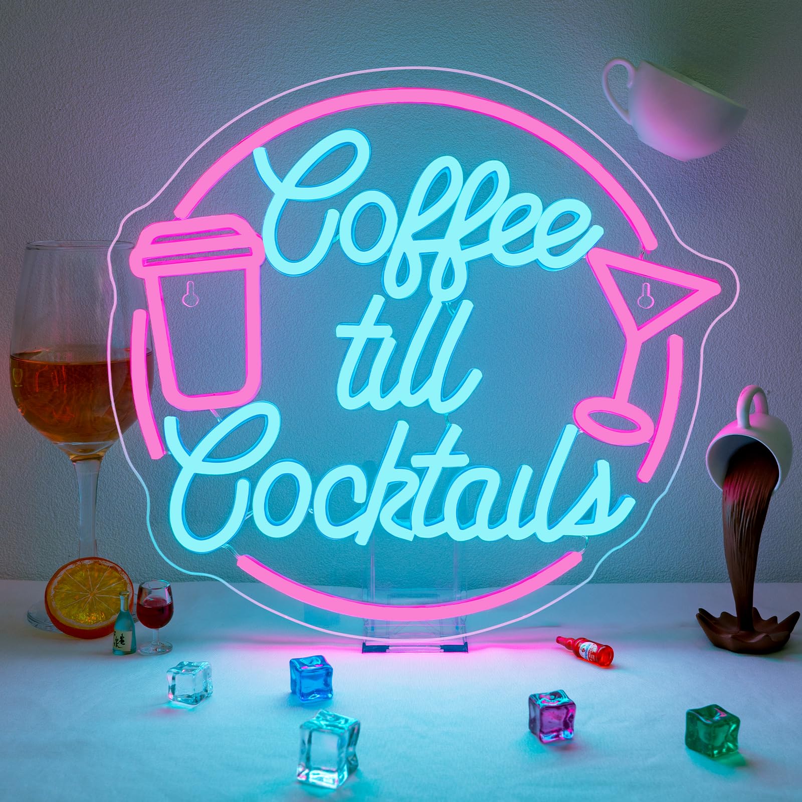 Coffee Till Cocktail Neon Signs for Wall Decor Dimmable LED Neon Light Coffee Light Up Signs for Home Party Gift Office Bedroom Bar Decor
