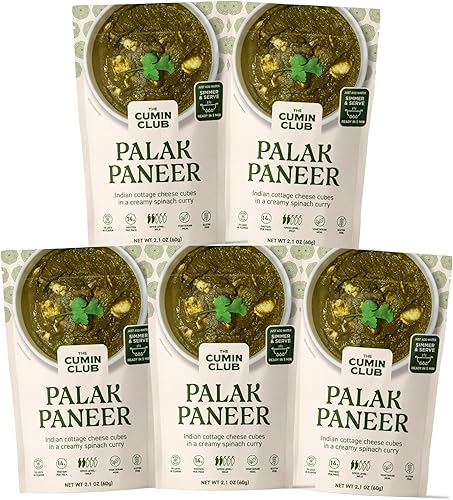 The Cumin Club Indian Palak Paneer Instant Curry - Comida india reconfortante con espinacas, queso y tomate - Comidas vegetarianas listas para comer