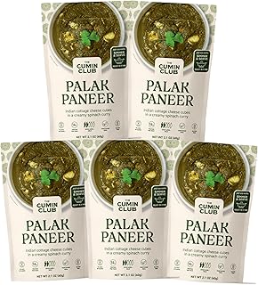 The Cumin Club Indian Palak Paneer - Ready to Eat Indian Food with Farm-Natural Goodness - Indulge in Easy Cooking, Irresistibly Flavorful, and Healthy Vegetarian Meals - Pack of 5