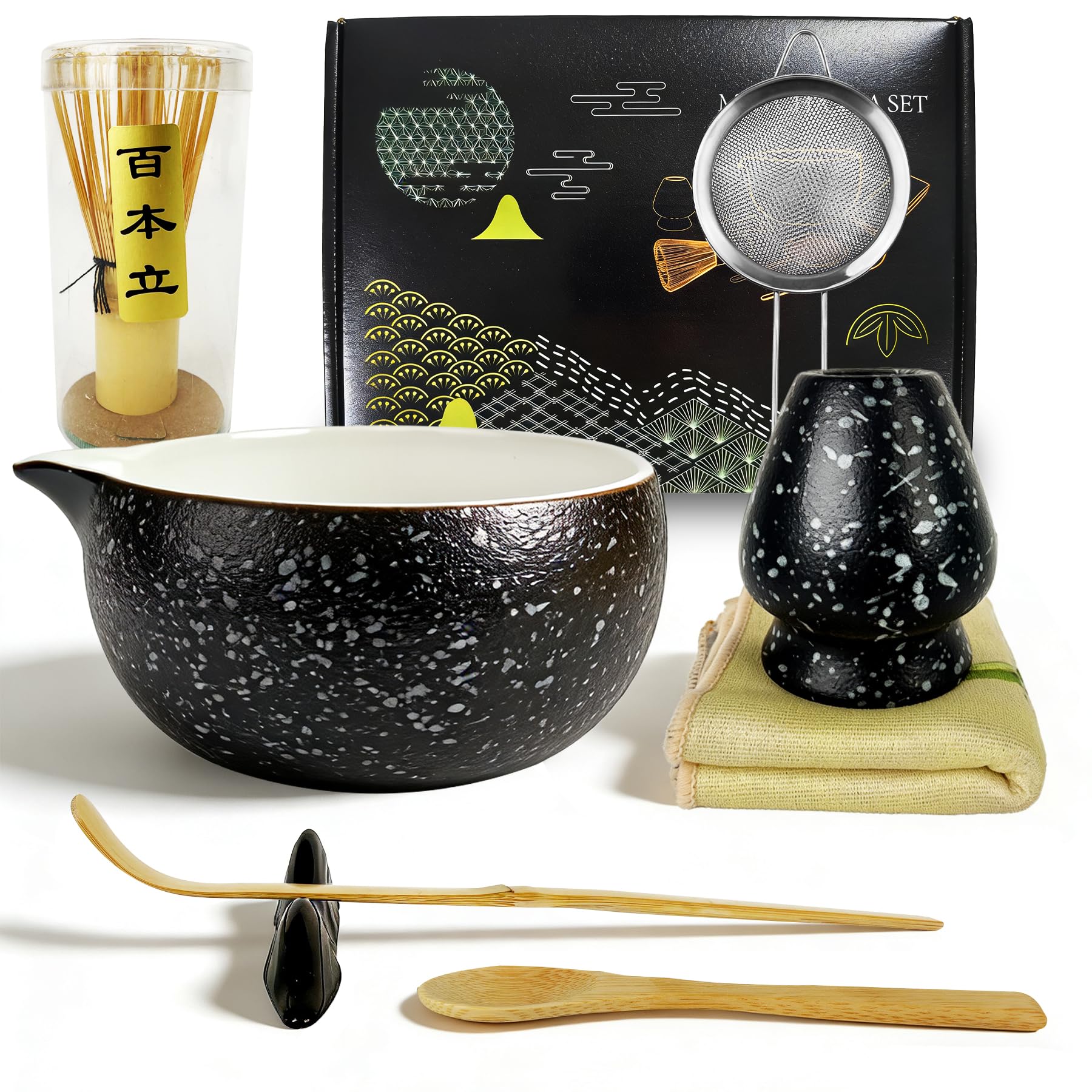 Set Matcha – Ciotola in Ceramica con Beccuccio Ergonomico, Frusta in Bambù, Cucchiaio e Supporto Inclusi, Kit Completo per la Cerimonia del Tè, Ideale per gli Appassionati della Cultura del Tè