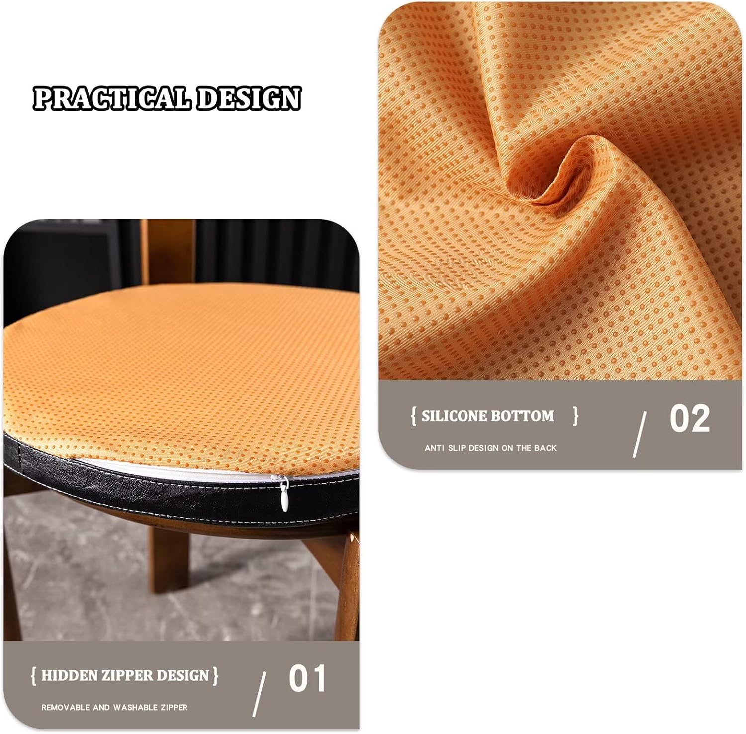 Single Chair Cushions for Dining Chairs, Memory Foam, Non-Skid Seat Cushion Chair Pad, Round Waterproof Leather Cushion Dining Chair Replacement for Indoor Outdoor