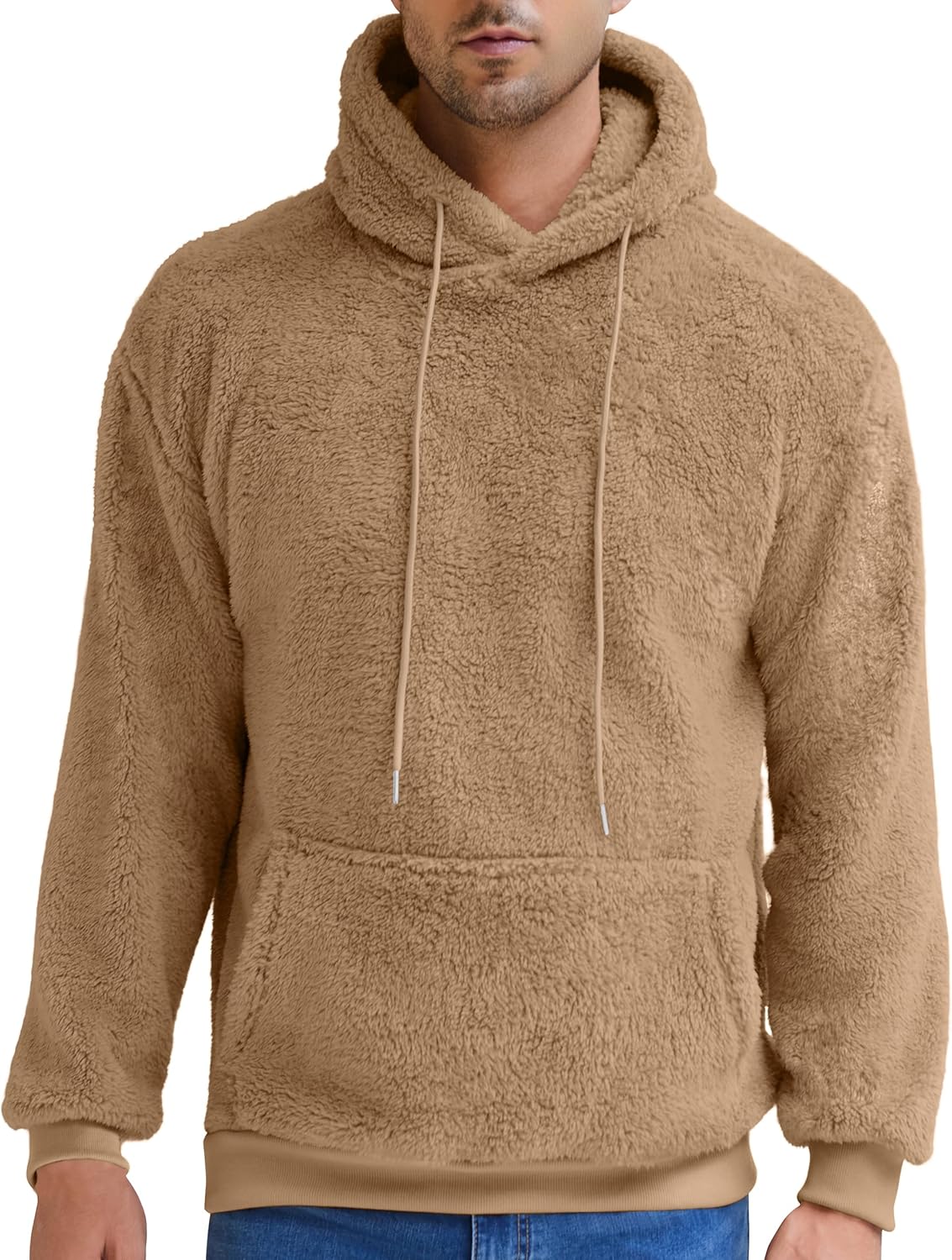 Aimeilgot Mens Hoodie Sherpa Fuzzy Soft Casual Sweatshirts Long Sleeve Classic Pullover Drawstring Hooded Outwear with Pocket