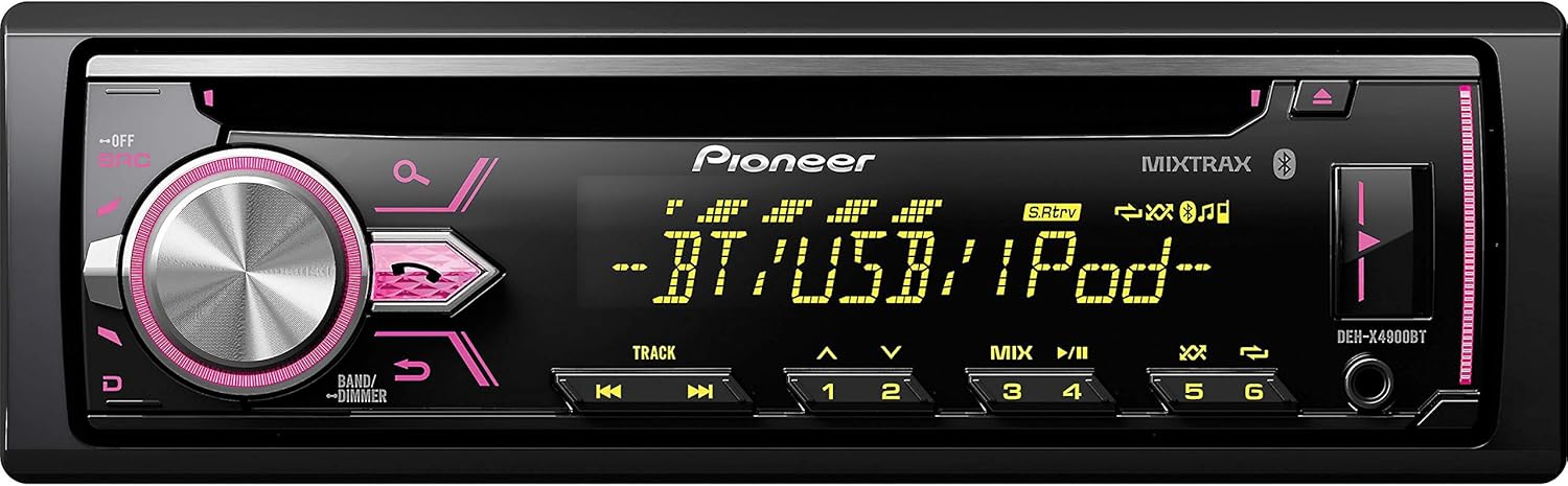 Rear view of Pioneer DEH-X4900BT with wiring harness connected