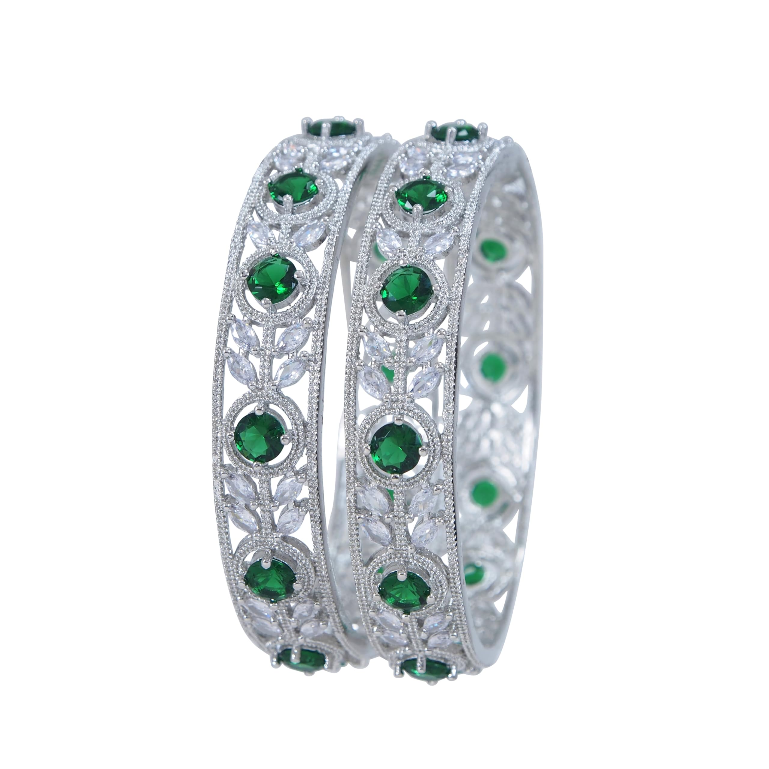 OrnaDzn Zevellery Brass And American Diamond Bangles Set For Women and Girls -D685 (SILVER GREEN, 2.4) (B0DBTZPCCK) Amazon Price History, Amazon Price Tracker
