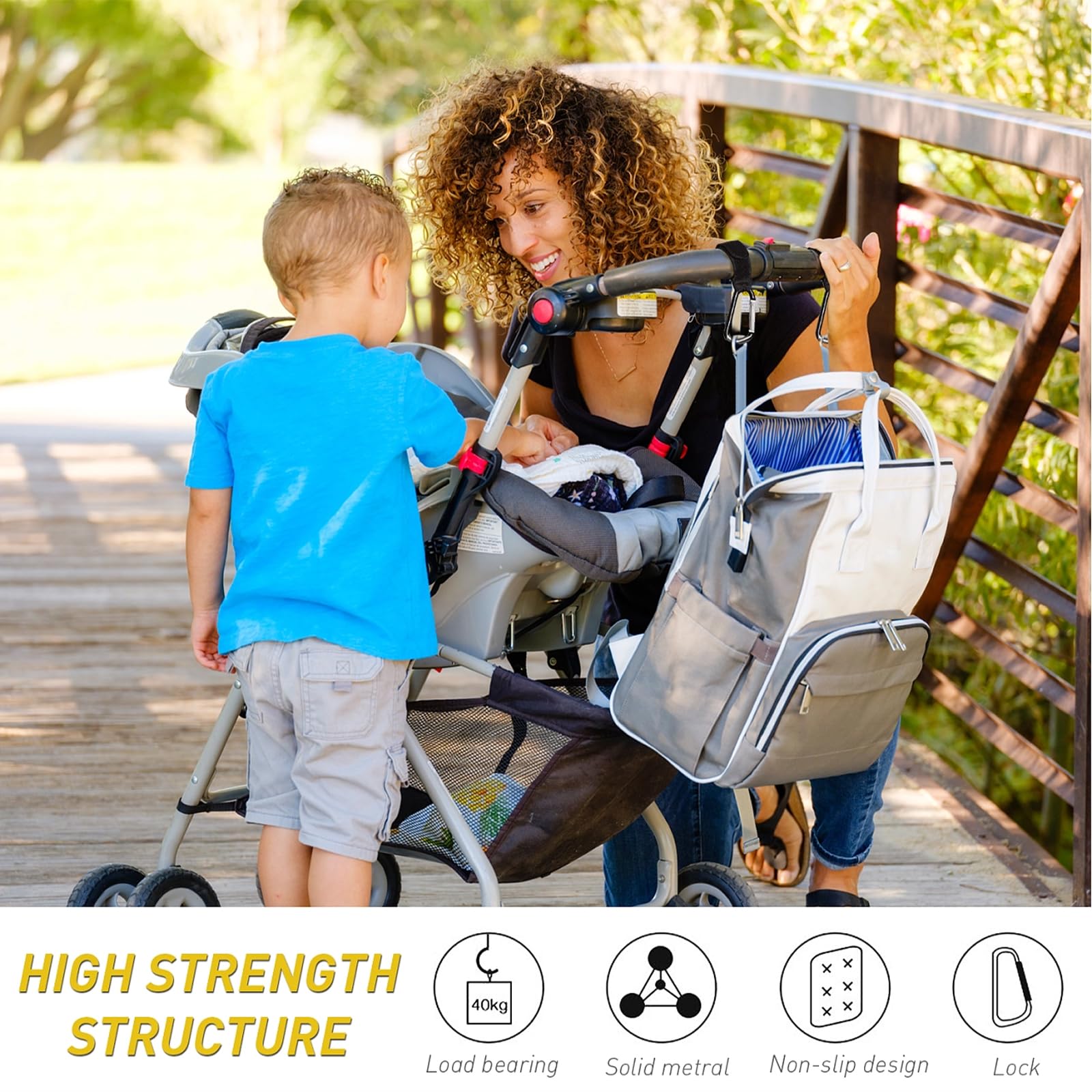 2 Ganci Per Passeggino Universali - Nero, Per Appendere Borse E Zaini, Accessorio Pratico - Foto 5